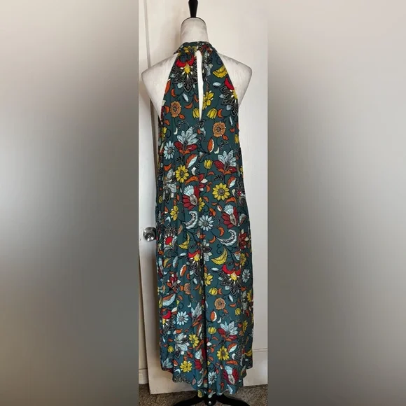 Anthropologie Geneva Halter Wide Leg Floral Jumpsuit Romper Keyhole Feminine - Picture 10 of 14